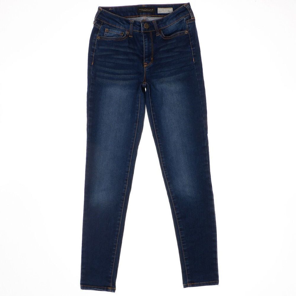 Aeropostale High Waisted Jegging Size 0 REG Womens Blue Denim Stretch 24x27.5